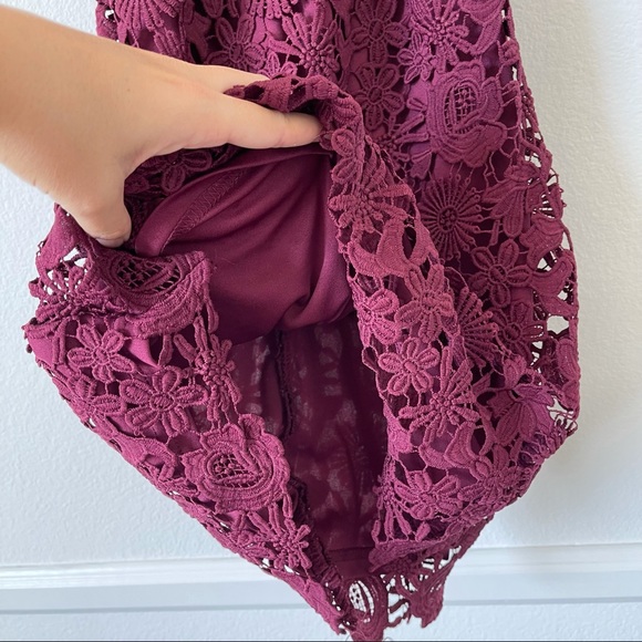 LULU’S Love Poem Burgundy Crochet Lace Mini Dress - Picture 10 of 14